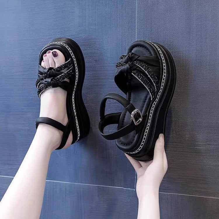 Sarah Express Platform Wedge Sandals with Buckle Closure