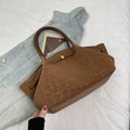 Sarah Express Retro Suede Quilted Patchwork Tote Handbag Brown