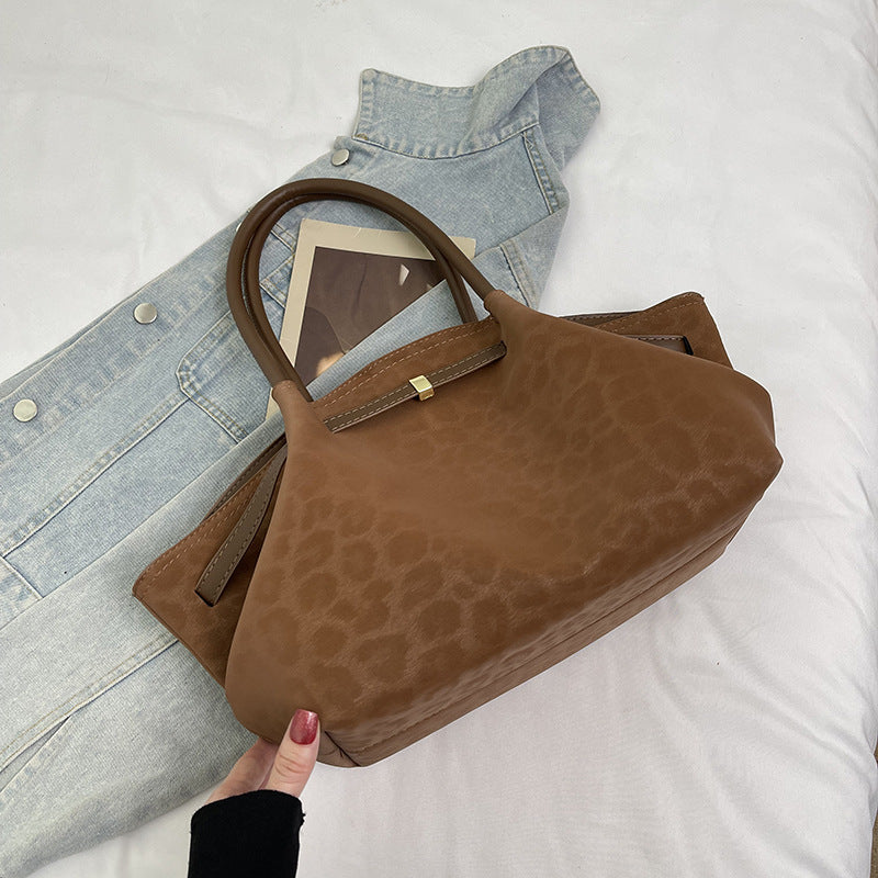 Sarah Express Retro Suede Quilted Patchwork Tote Handbag Brown