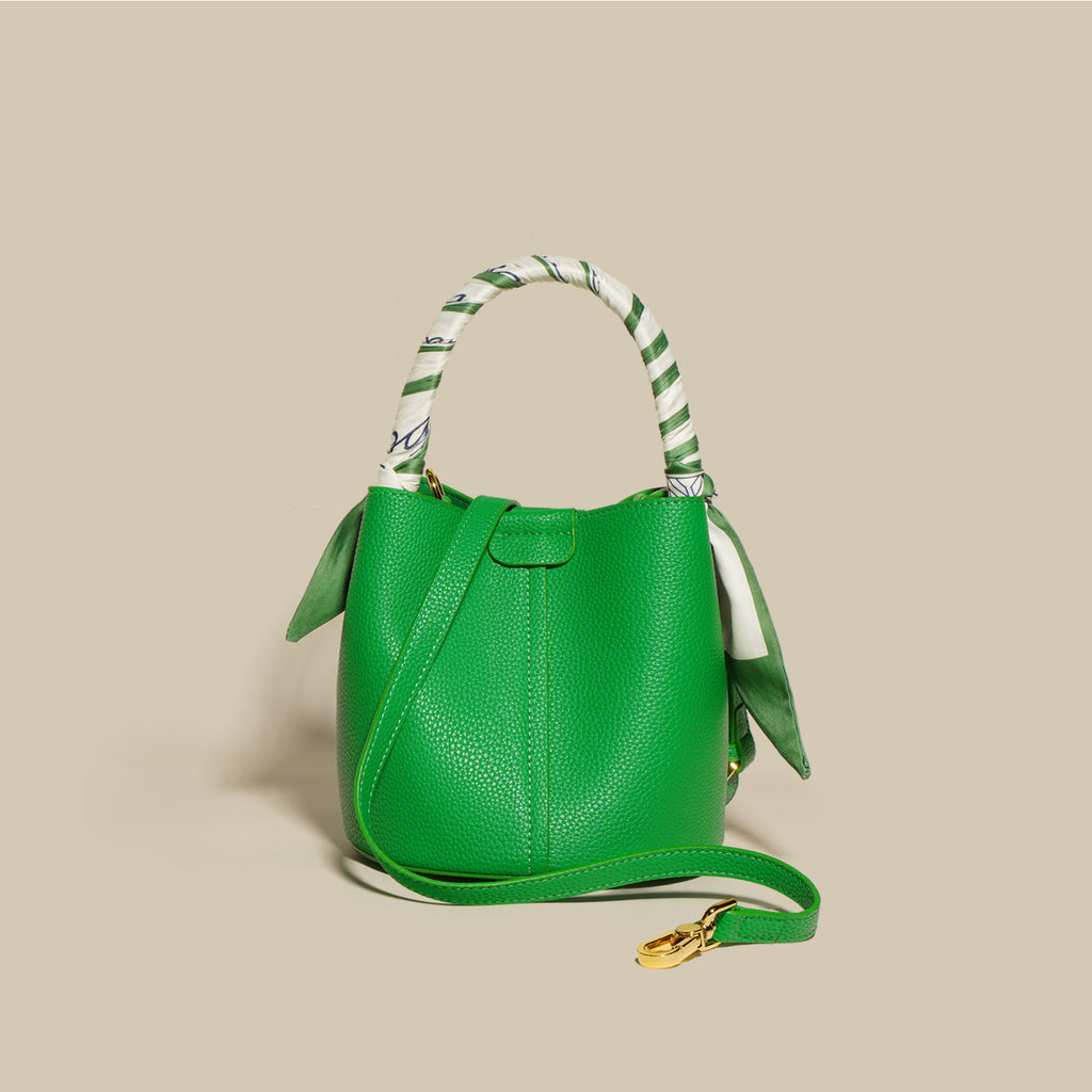 Sarah Express Textured Leather Bucket Bag with Scarf