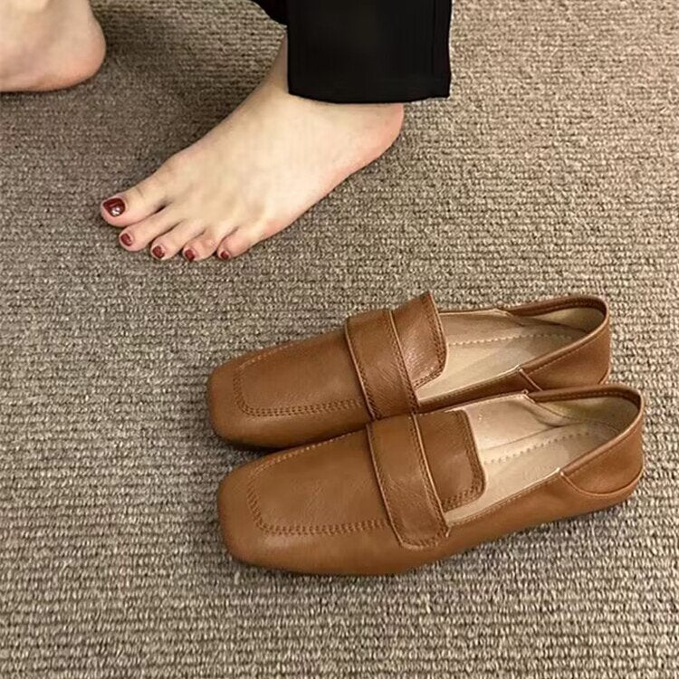 Sarah Express French-Style Retro Square Toe Flat Loafers