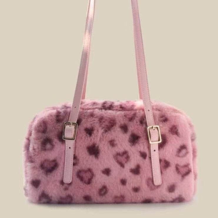 Sarah Express Plush Leopard Print Velvet Shoulder Tote