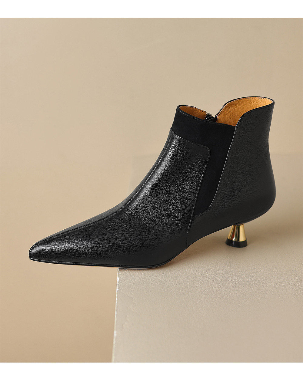 Sarah Express Genuine Leather Pointed-Toe Kitten Heel Boots
