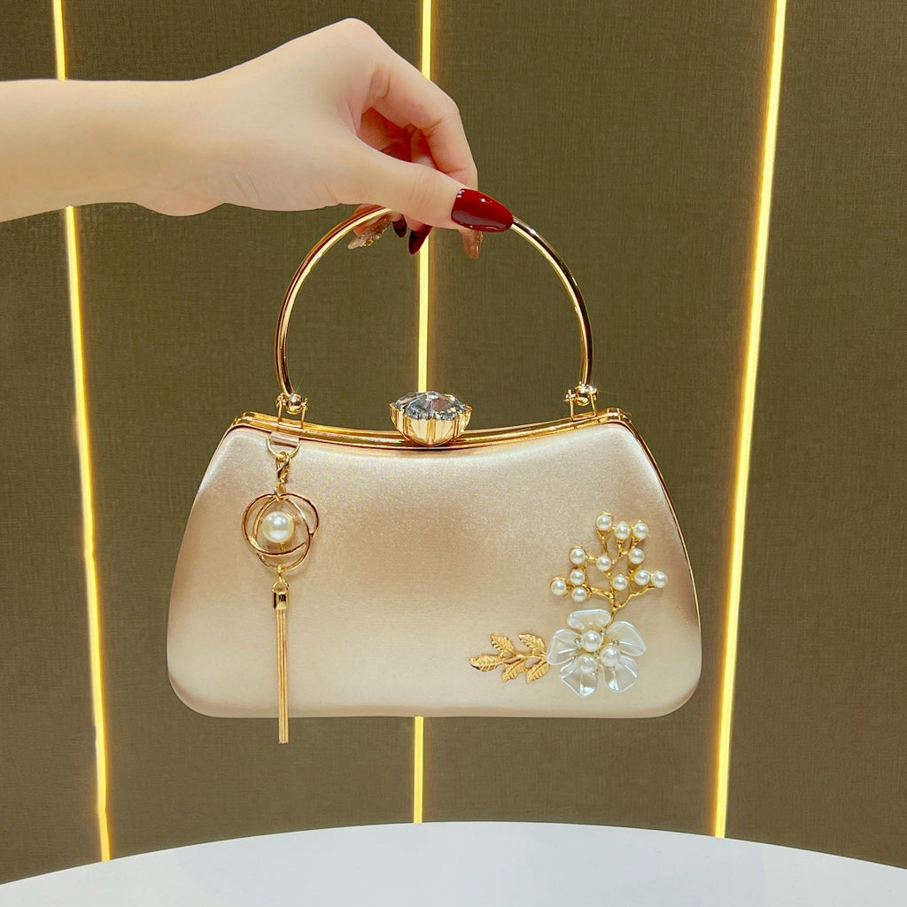 Sarah Express Pearl Embellished Tassel Evening Handbag Gold