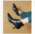 Sarah Express Elegant Pointed-Toe Leather Ankle Boots Black Single Liner