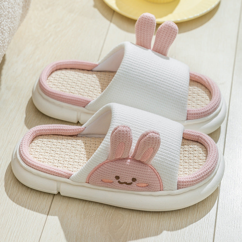 Sarah Express Unisex Rabbit Linen House Slippers White