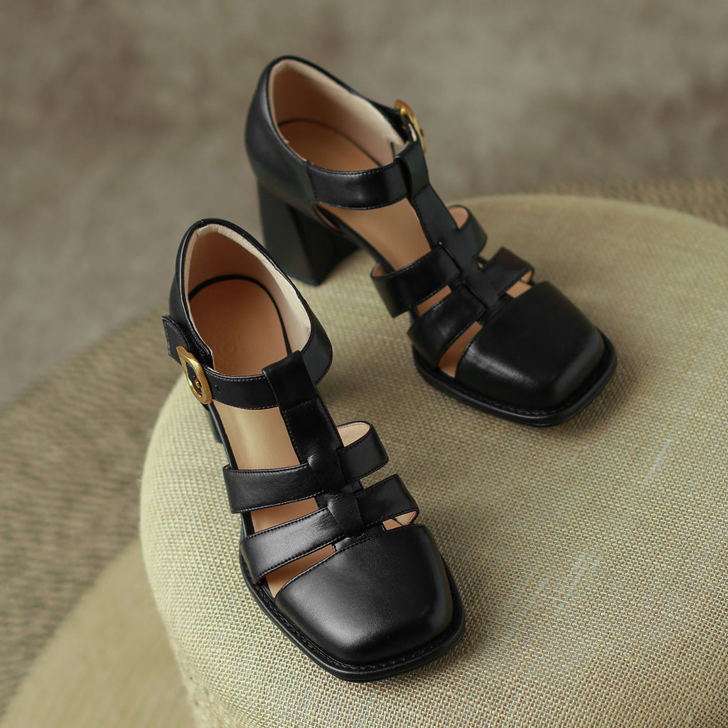 Sarah Express Vintage Cutout Platform Sandals Black