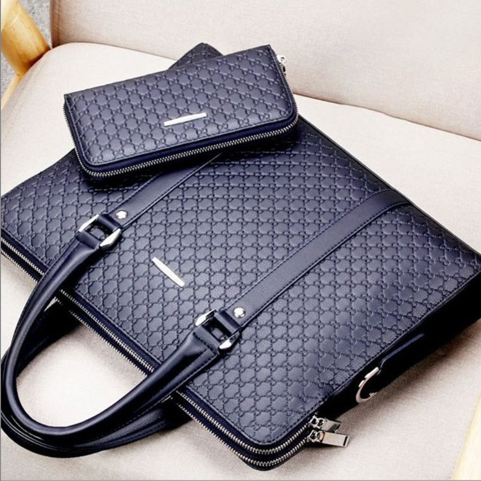 Sarah Express Embossed Leather Business Briefcase Blue