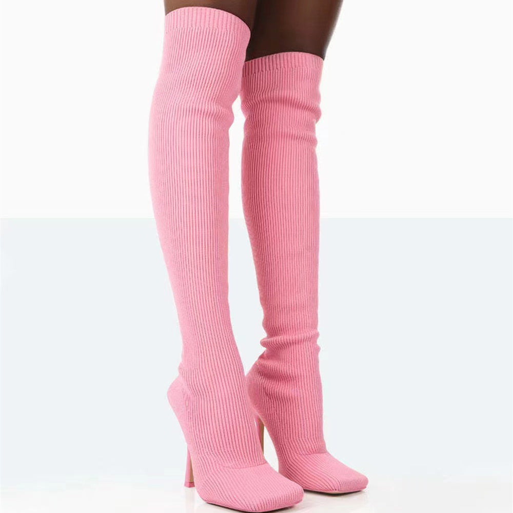 Sarah Express Over The Knee Ribbed Stiletto Boots