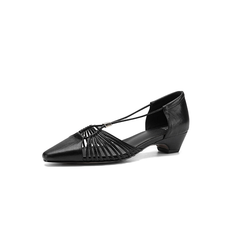 Sarah Express Cutout Pointed-Toe Leather Wedge Sandals Black
