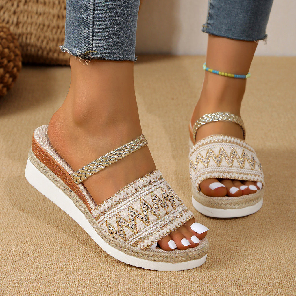 Sarah Express Ethnic Pattern Wedge Sandals Summer Slides