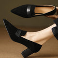 Sarah Express Pointed-Toe Chunky Heel Suede Loafers Black