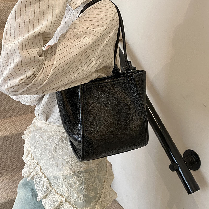 Sarah Express Structured PU Leather Crossbody Bucket Bag Black