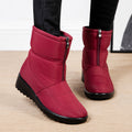 Sarah Express Women's Plush Lined Front Zip Snow Boots Red