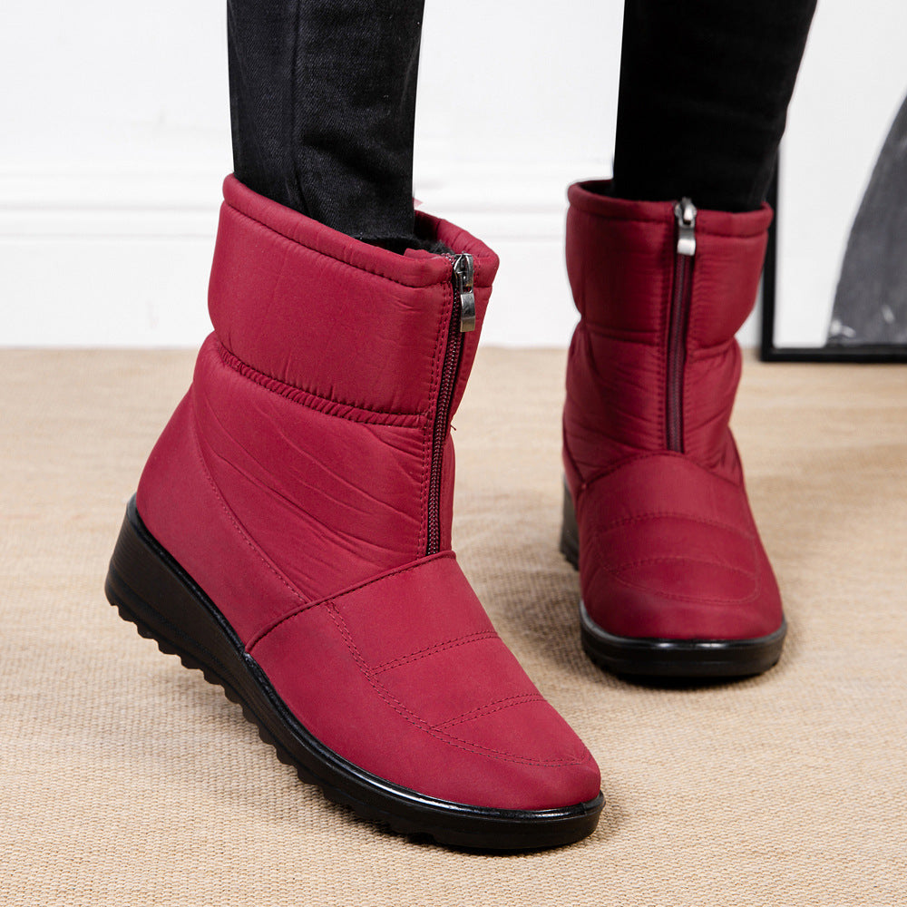 Sarah Express Women's Plush Lined Front Zip Snow Boots Red