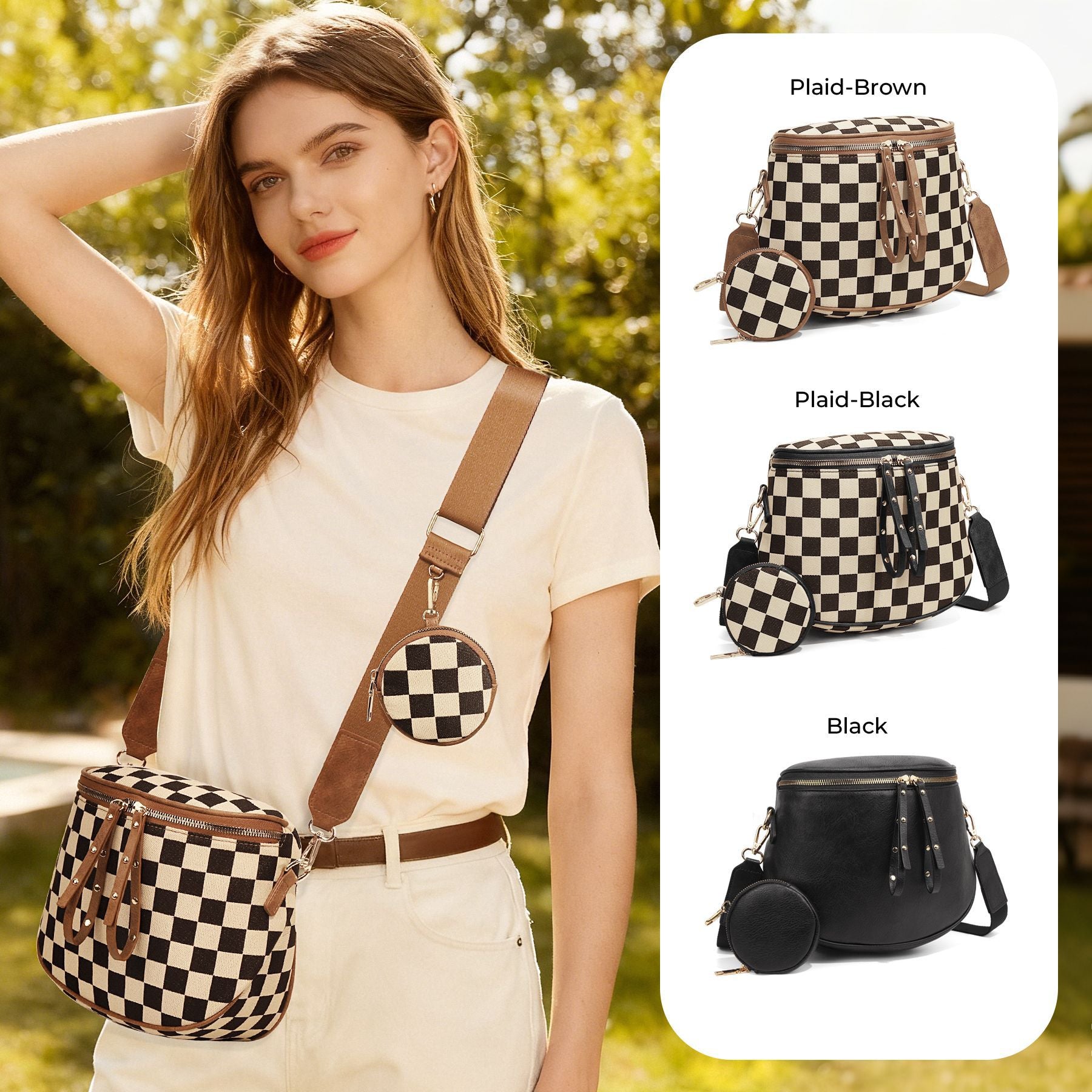 Sarah Express Plaid Shell Crossbody Bag with Pouch