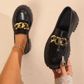 Sarah Express Retro Round-Toe Chunky Block Heel Loafers Gold Deduction