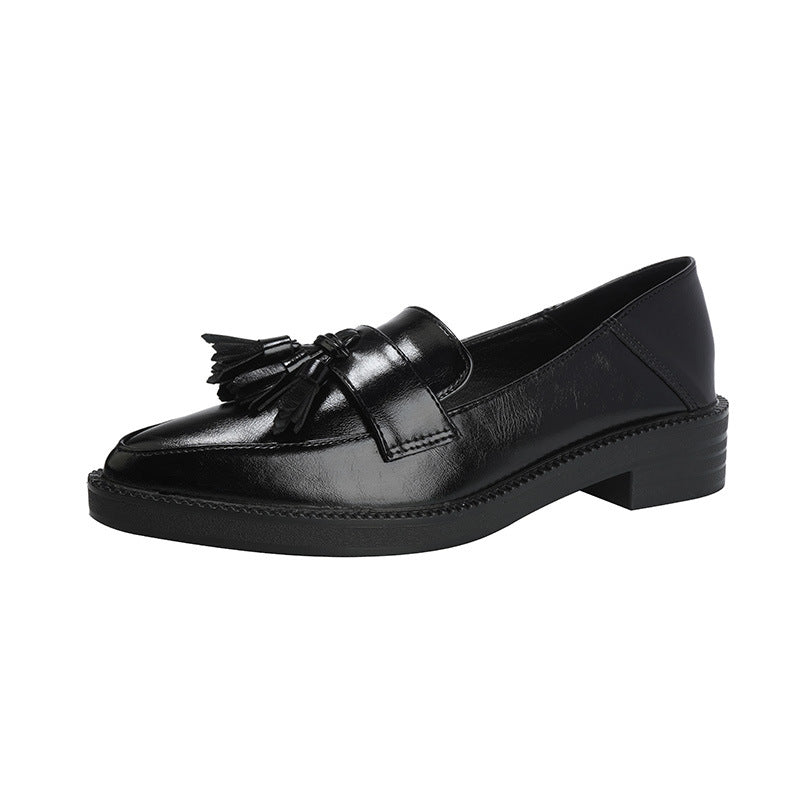 Sarah Express Pointed-Toe Tassel Loafers Slip-On Shoes Black