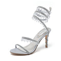 Sarah Express Crystal Embellished Stiletto Evening Sandals Silver Gray