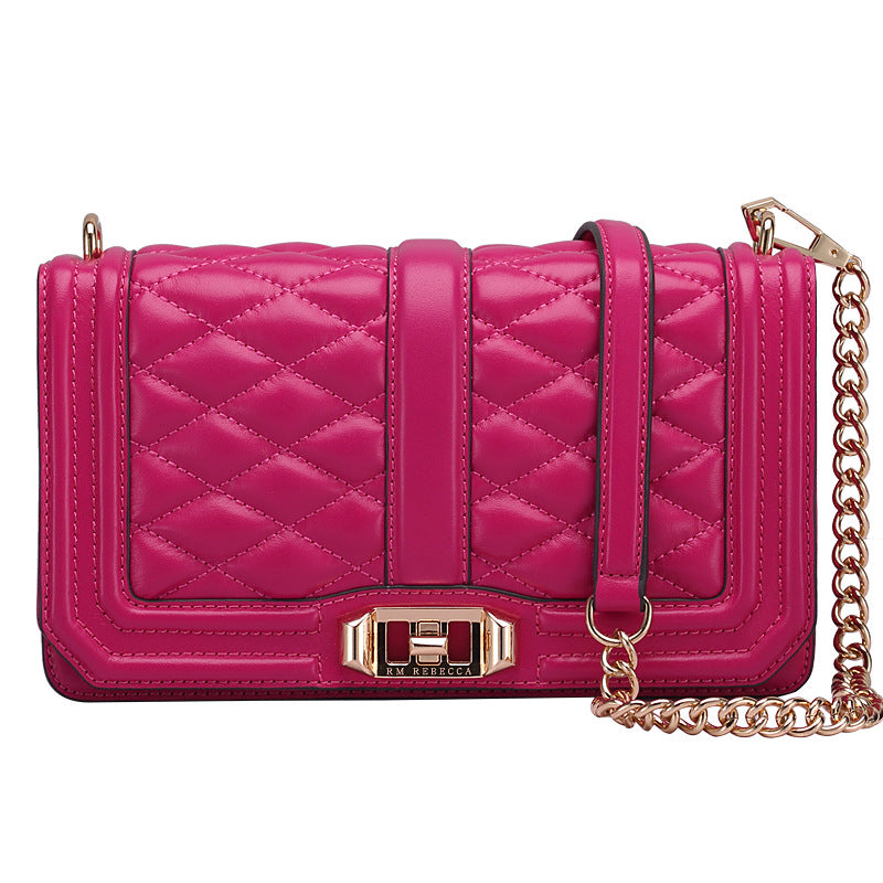 Sarah Express Rhombic Quilted Chain Shoulder Bag Rose red gold B