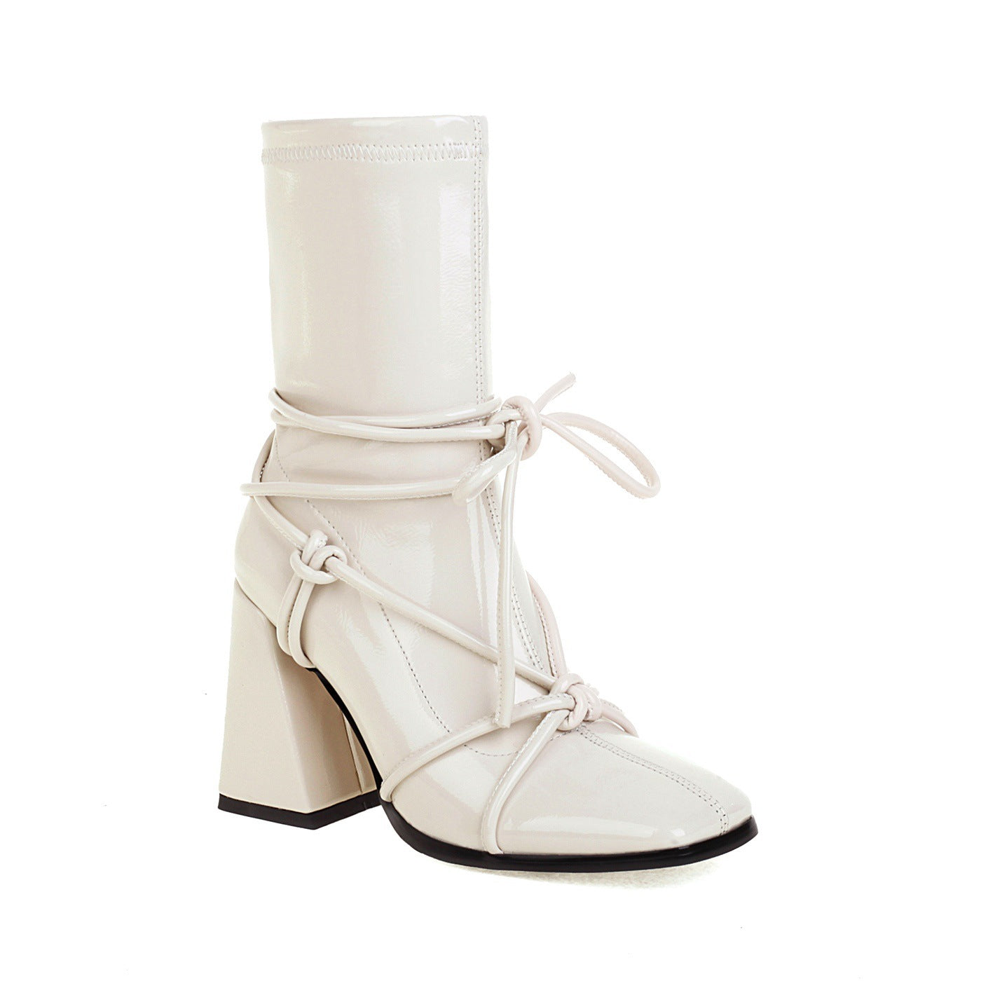 Sarah Express Square Toe Lace Up Ankle Boots Creamy White