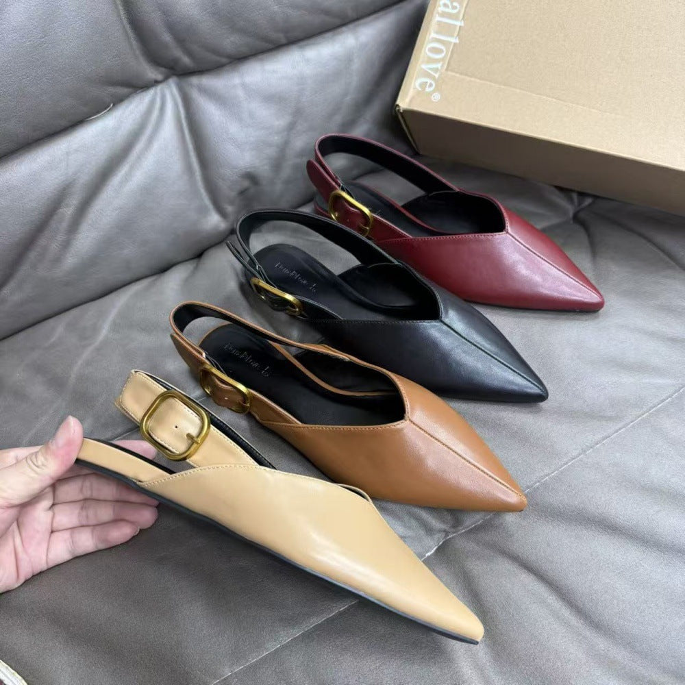 Sarah Express Pointed Toe Buckle Strap Flat Pumps
