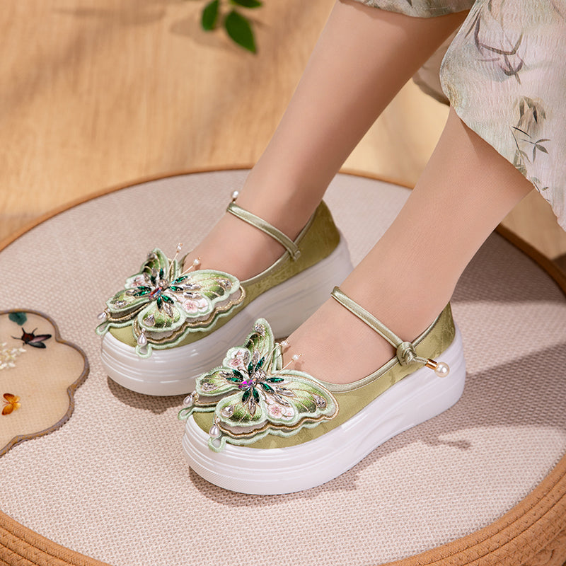 Sarah Express Embroidered Butterfly Platform Mary Jane Flats