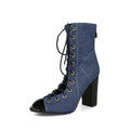 Sarah Express Denim Lace Up Peep Toe Heels Navy Blue