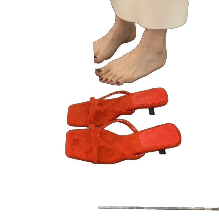Sarah Express French Style Square Toe Kitten Sandals