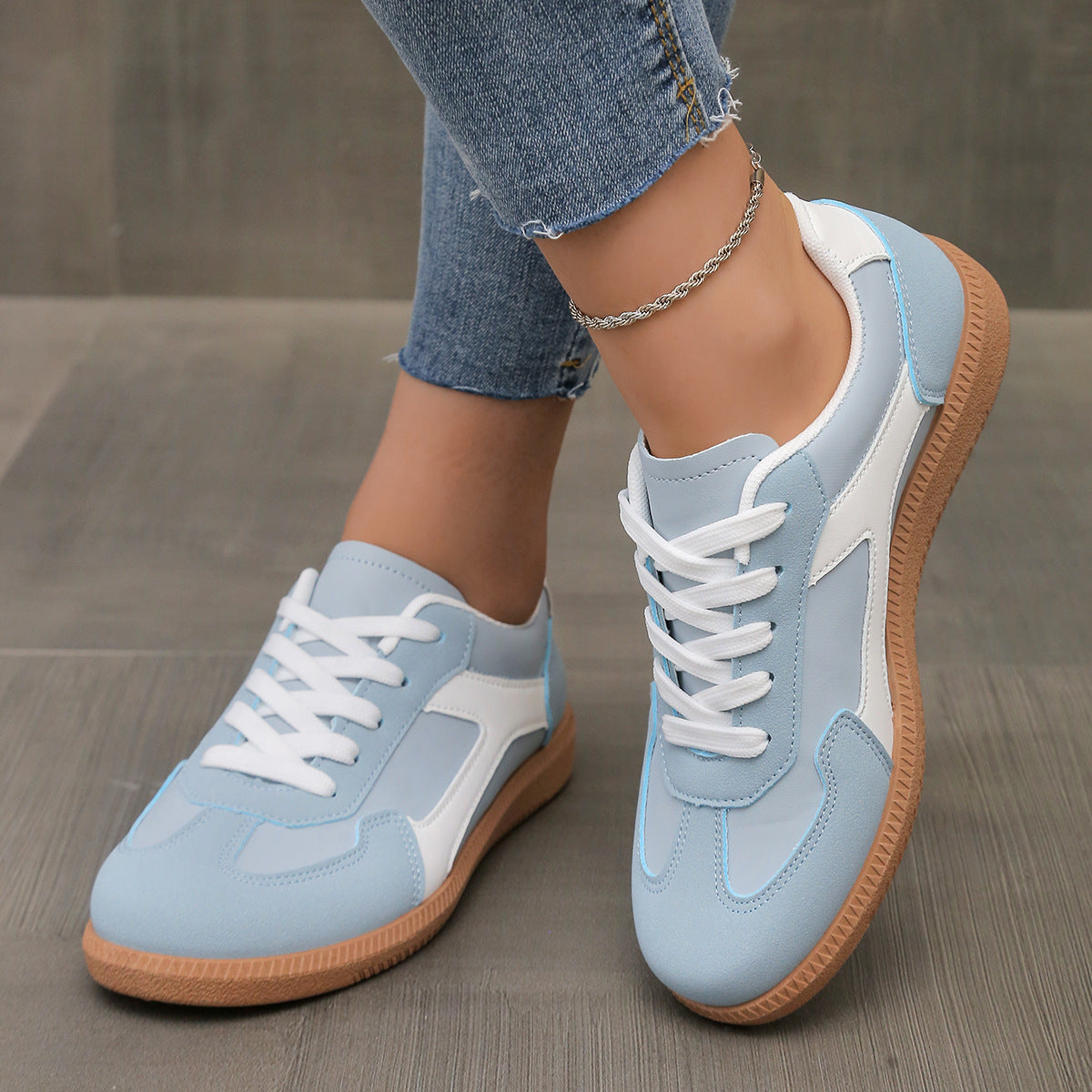 Sarah Express Women's Color Block Lace-Up Sneakers Sky Blue