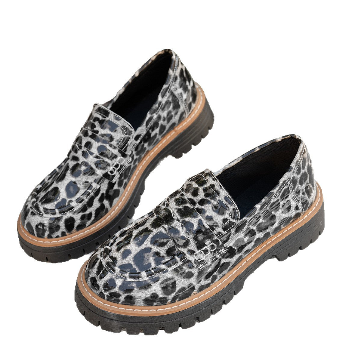 Sarah Express Leopard Print Patent Leather Chunky Loafers