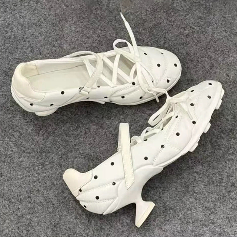 Sarah Express Polka-Dot Mary Jane Cross-Strap Heels White