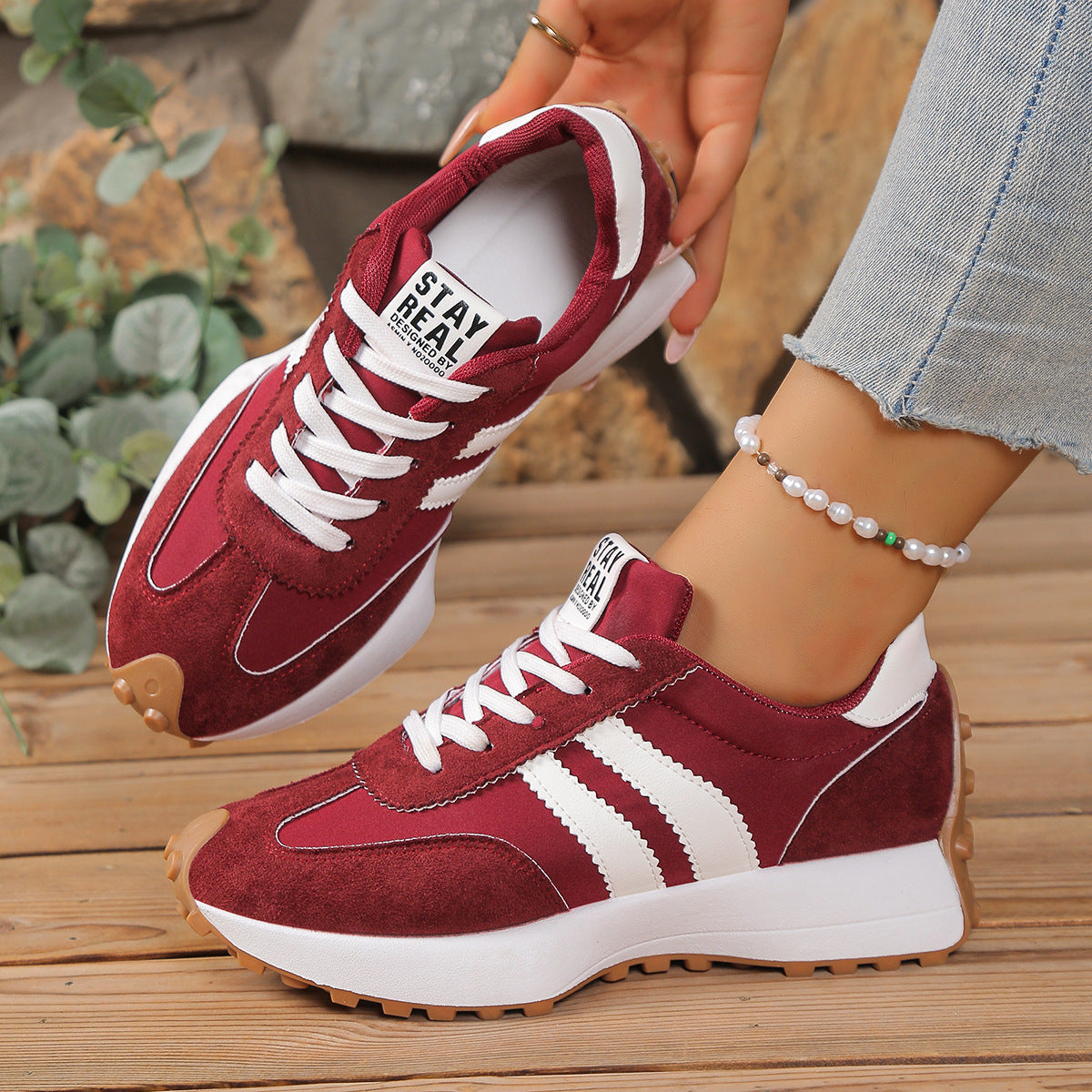 Sarah Express Women's Chunky Sole Breathable Mesh Sneakers Red