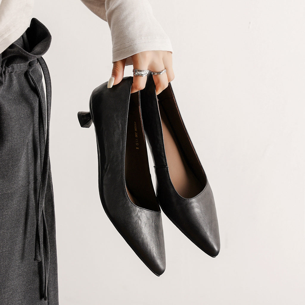 Sarah Express Pointed-Toe Cowhide Kitten Heel Pumps