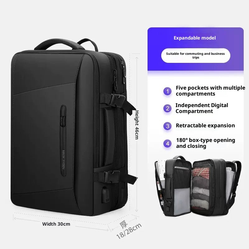 Sarah Express Structured Large Capacity Laptop Backpack Black Expansion