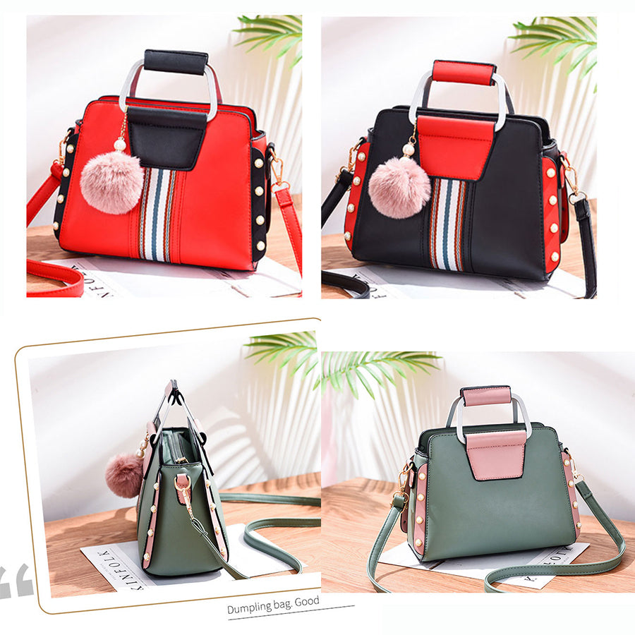 Sarah Express Structured Flap Handbag with Pom-Pom Charm