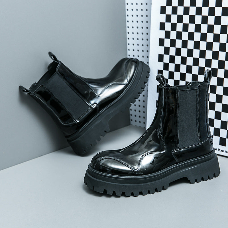 Sarah Express Men's Glossy Retro Ankle Boots