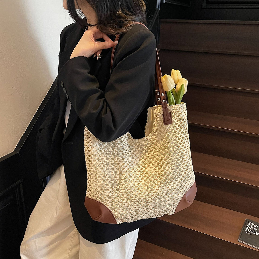Sarah Express Minimalist Straw Weave Bucket Shoulder Bag