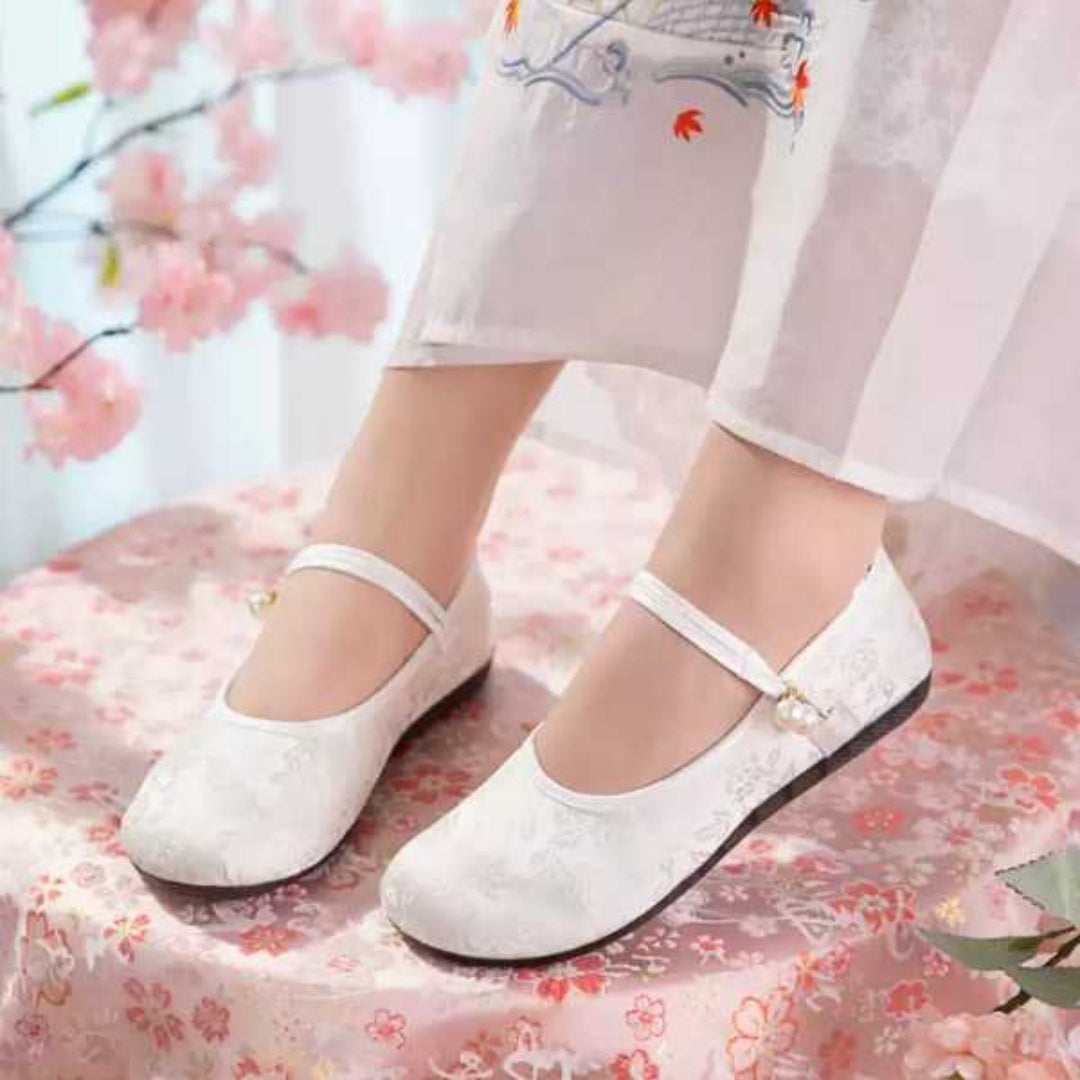 Sarah Express Jacquard Satin Mary Jane Flats