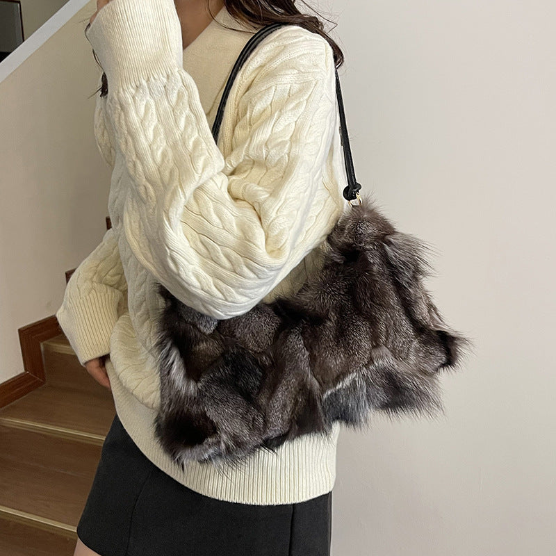 Sarah Express Plush Fox Fur Underarm Shoulder Bag