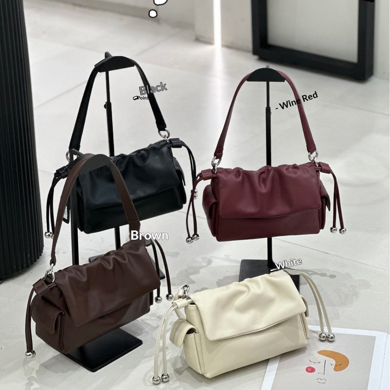 Sarah Express Pleated Drawstring Leather Shoulder Bag