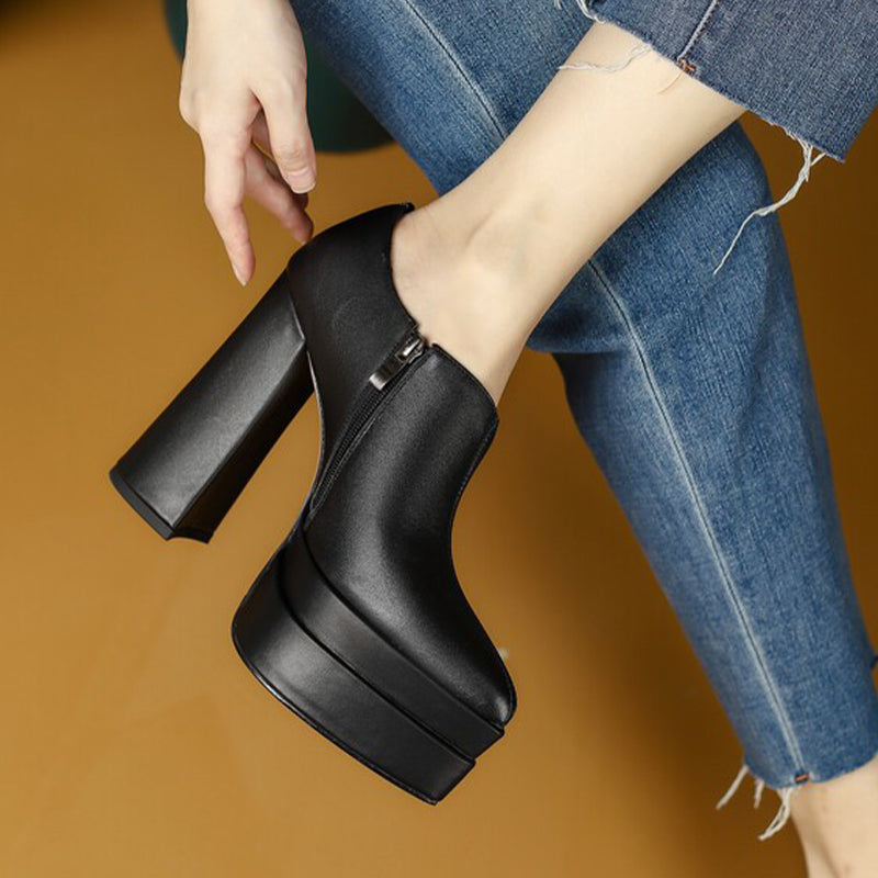 Sarah Express Pointed Toe Thick Heel Platform Pumps