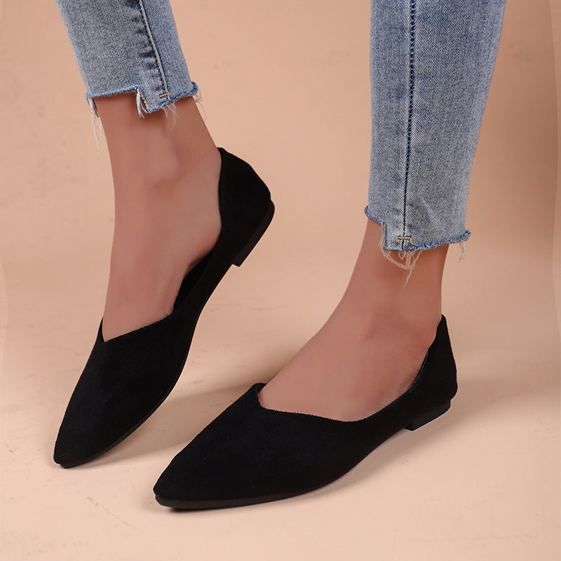 Sarah Express Pointed-Toe Suede Flats Slip-On Shoes