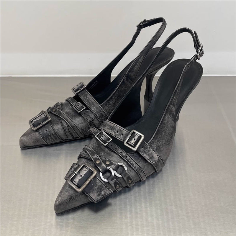 Sarah Express Retro Pointed Toe Ankle Strap Heels