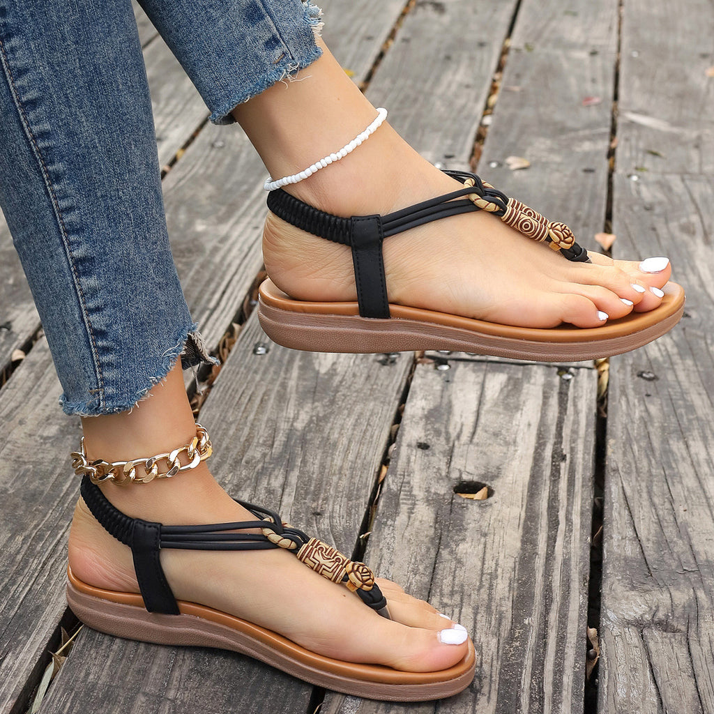 Sarah Express Flat Thong Roman Sandals Hollow PU