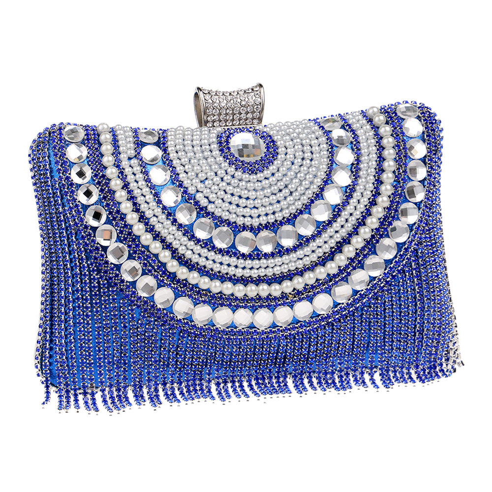 Sarah Express Crystal Tassel Evening Banquet Clutch Bag Blue