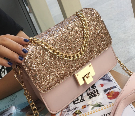 Sarah Express Sequined Square Shoulder Bag with Chain