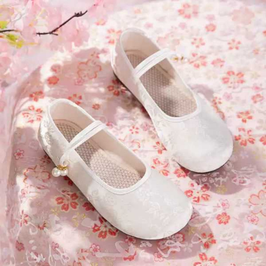 Sarah Express Jacquard Satin Mary Jane Flats White
