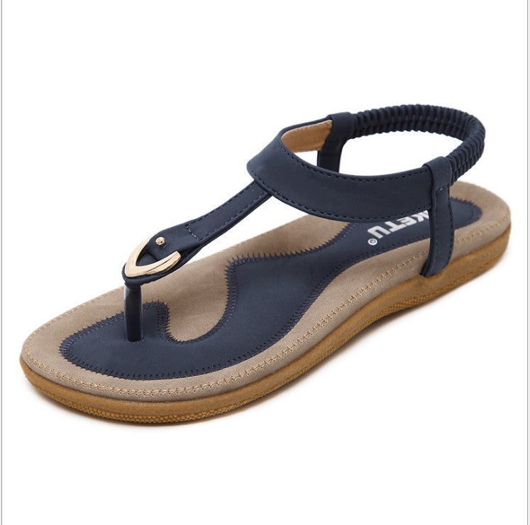 Sarah Express Women's Flat Heel Casual T-Strap Sandals
