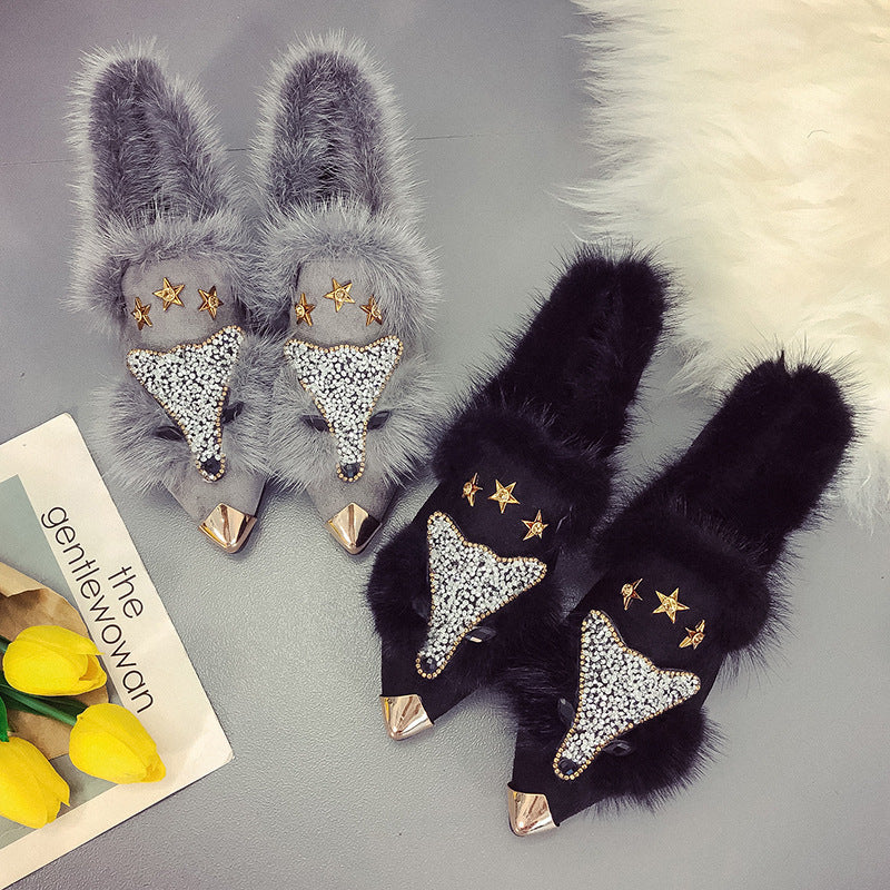 Sarah Express Suede Pointed Toe Fur Lined Flats
